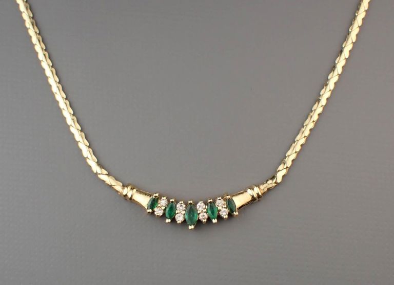 Italian emerald, diamond and 14k gold necklace