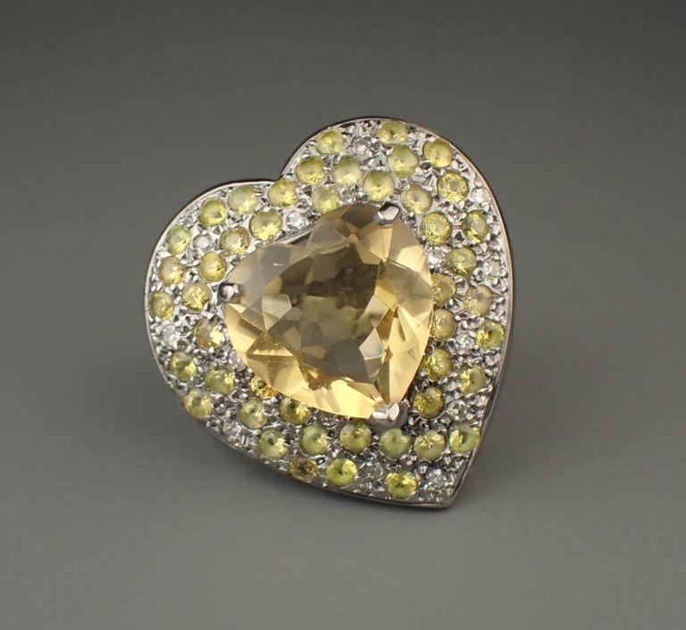 Citrine, yellow sapphire and 14k gold ring