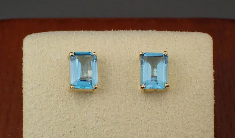Blue topaz and 14k yellow gold ear studs