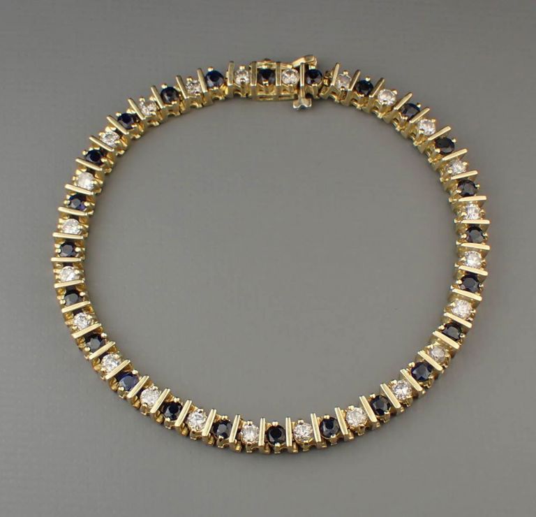 Diamond, sapphire and 14k gold bracelet