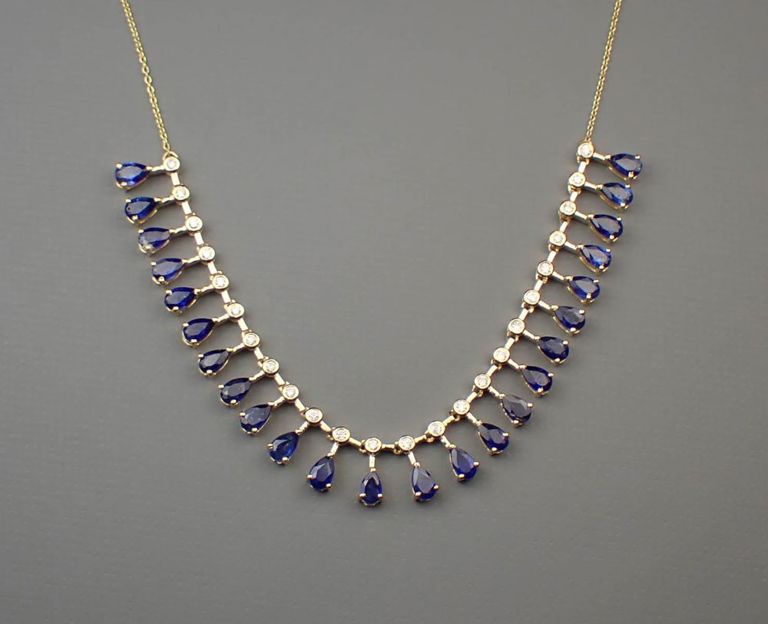 Sapphire, diamond and 14k gold necklace
