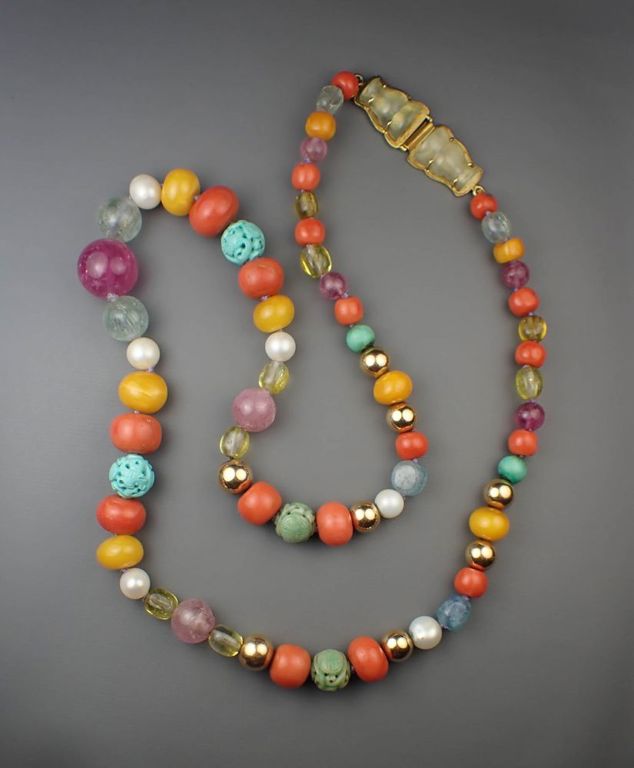 14k gold necklace with gemstones by Harry Fireside