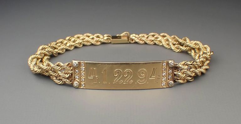 Men's diamond and 14k gold I.D. bracelet