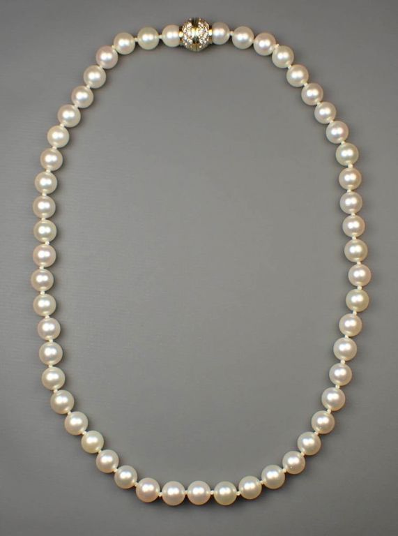 Pearl, diamond and 14k gold necklace
