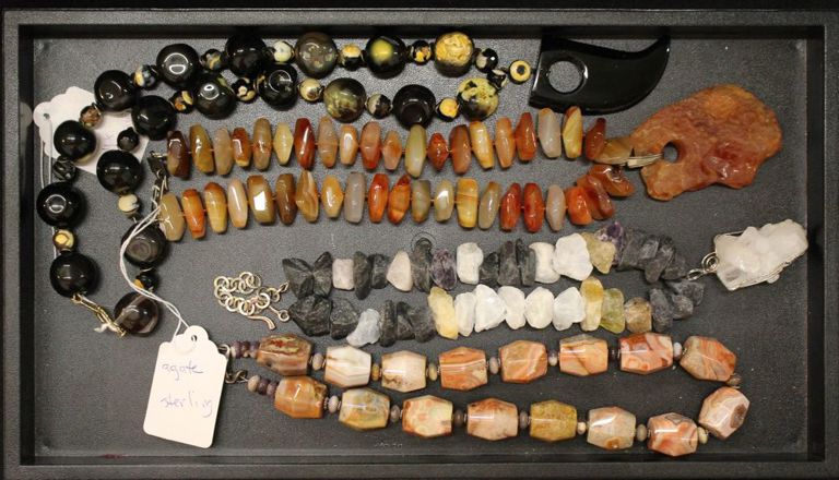 4 beaded stone necklaces: agate, onyx, and more