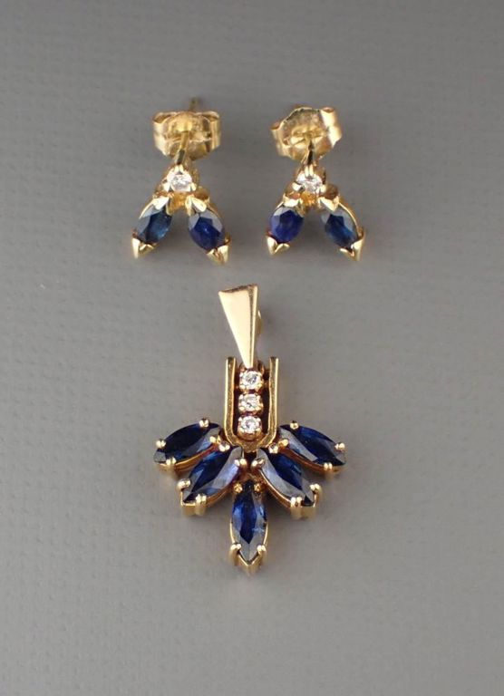 Sapphire and diamond pendant and earrings