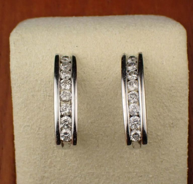 Diamond and 14k white gold J-hoop earrings