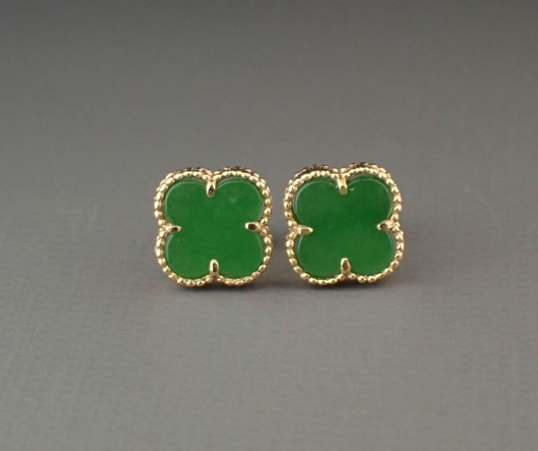 Jade and 14k gold ear studs