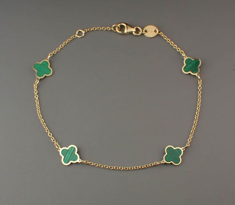 Italian malachite and 14k gold bracelet