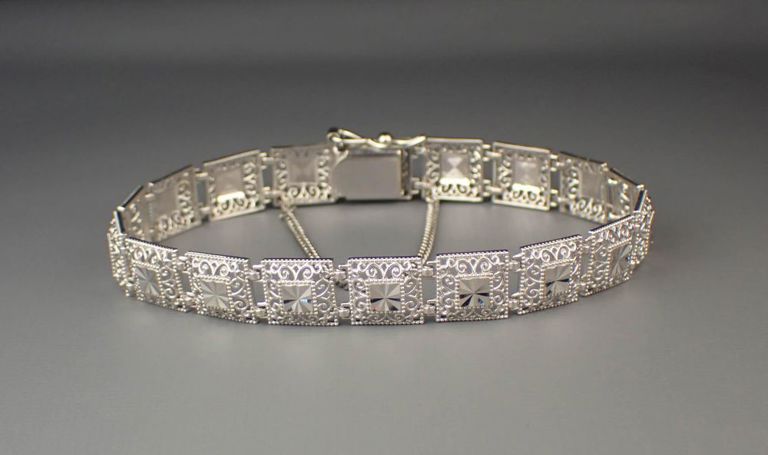 14k white gold link bracelet