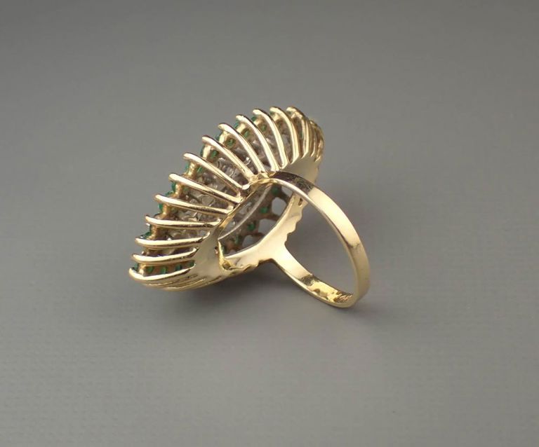 Diamond, emerald and 14k gold ring