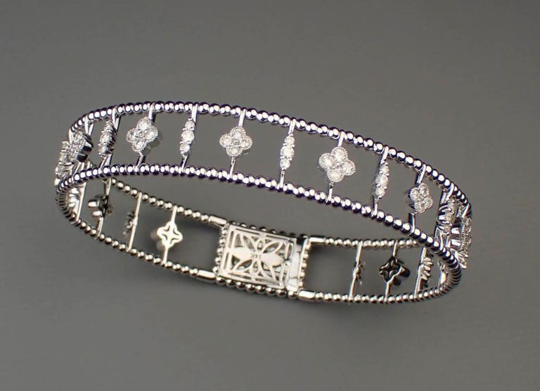 Diamond and 14k white gold wire bracelet