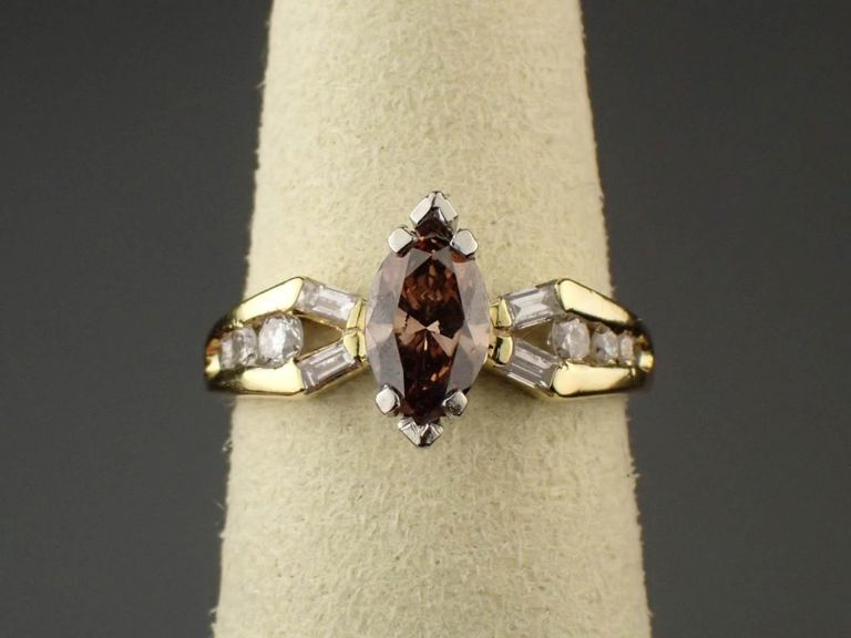 Brown diamond, 18k gold and platinum ring