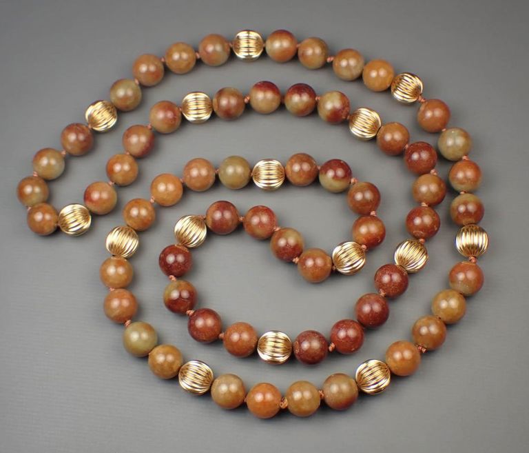 Jade and 14k gold bead necklace