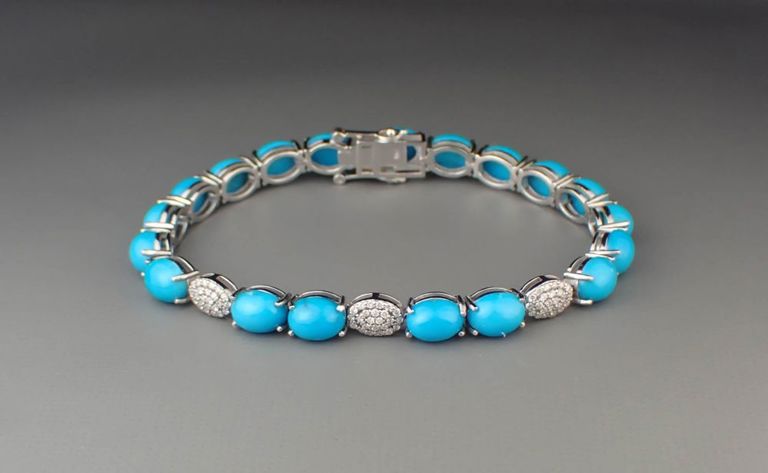 Turquoise, diamond and 14k gold bracelet