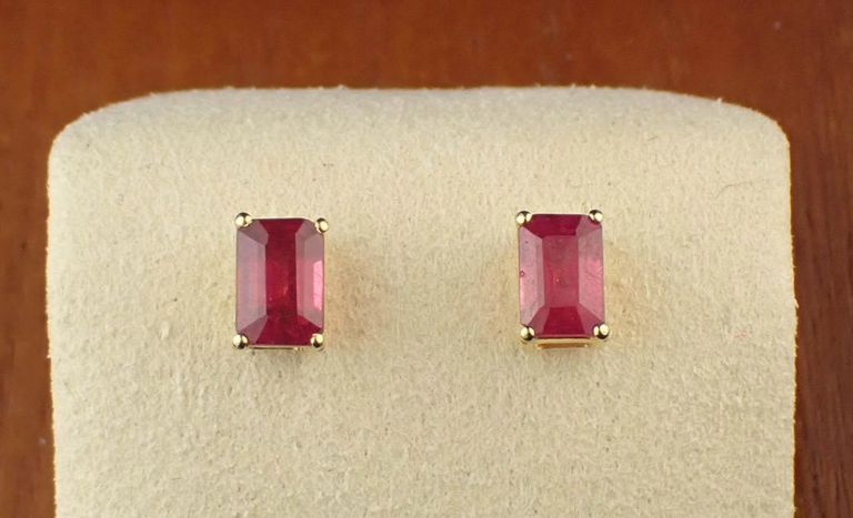Ruby and 14k yellow gold ear studs