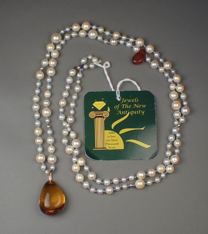Baltic amber, pearl and 14k gold necklace
