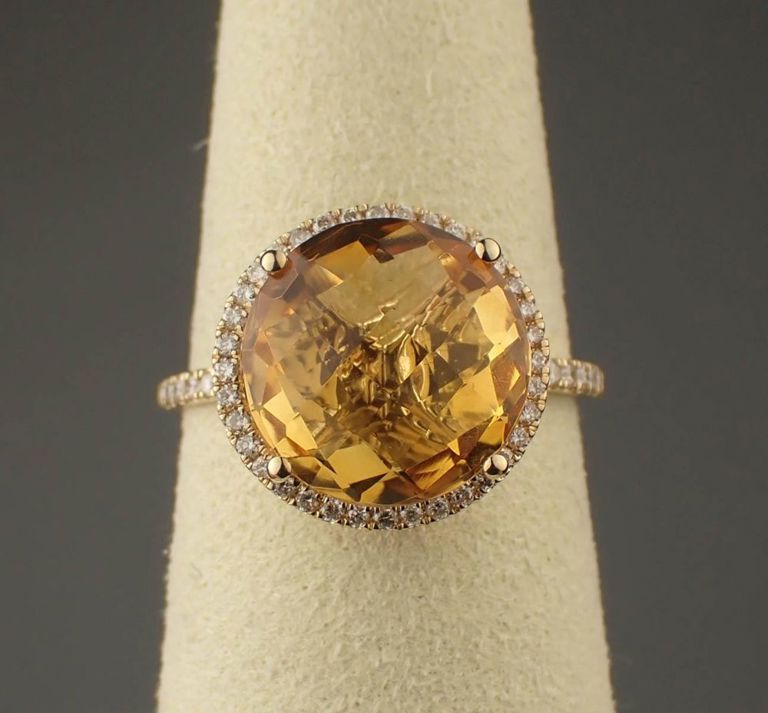 Citrine, diamond and 14k yellow gold ring