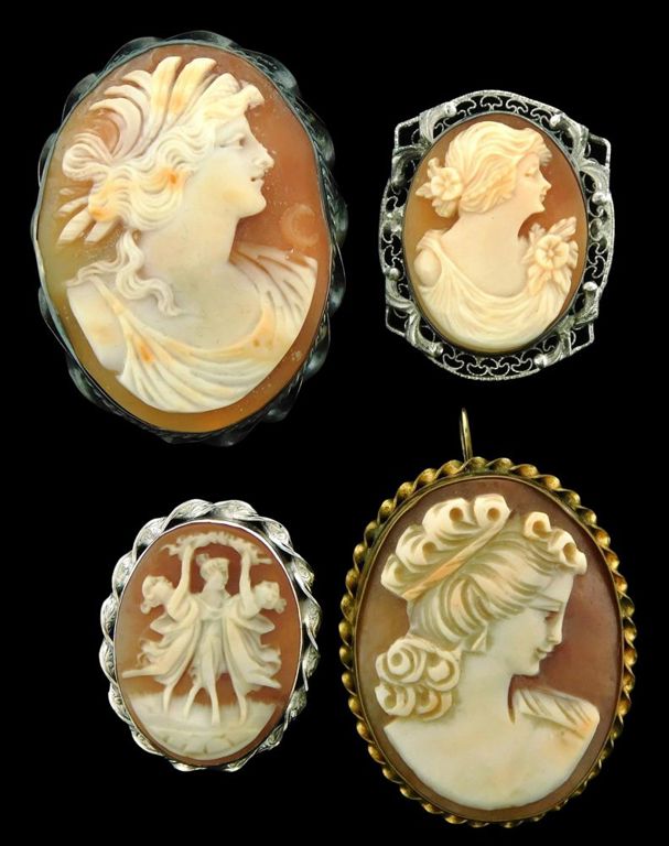 Four Antique cameo jewelry pieces
