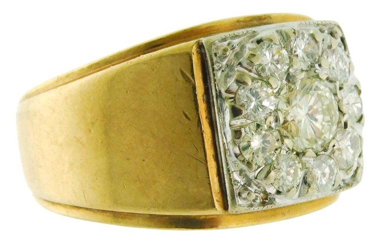 14k yellow and white gold diamond cluster ring