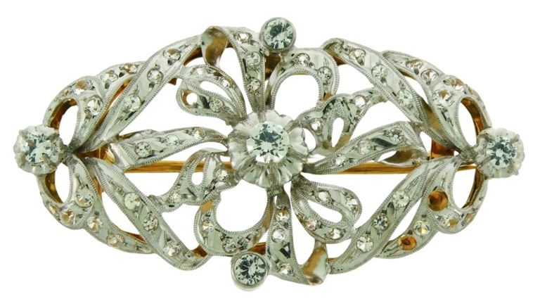 14k gold imitation diamond brooch