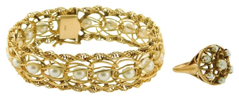 14k gold pearl bracelet and ring