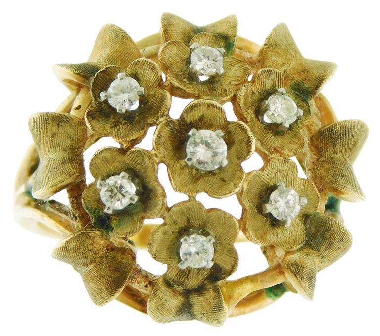 14k yellow gold diamond cluster ring