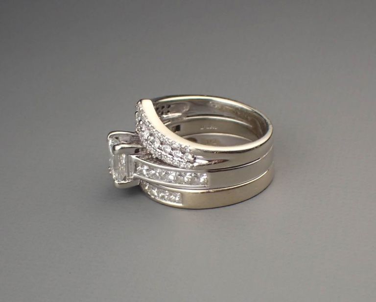 Diamond and 14k white gold wedding set