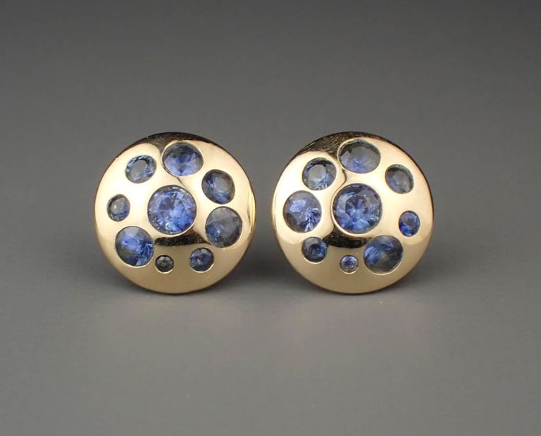 Sapphire and 14k gold button earrings
