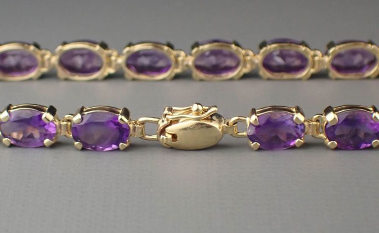 Amethyst and 14k yellow gold bracelet