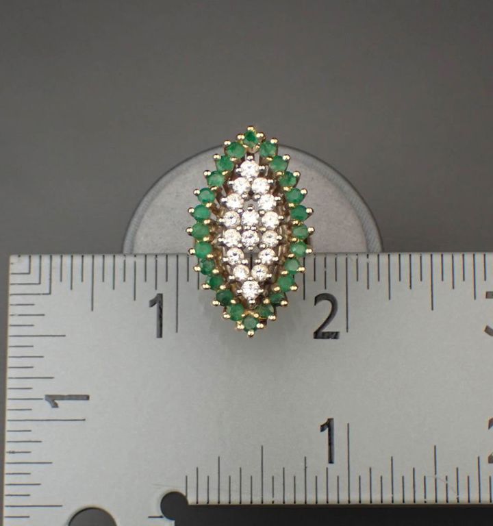 Diamond, emerald and 14k gold ring