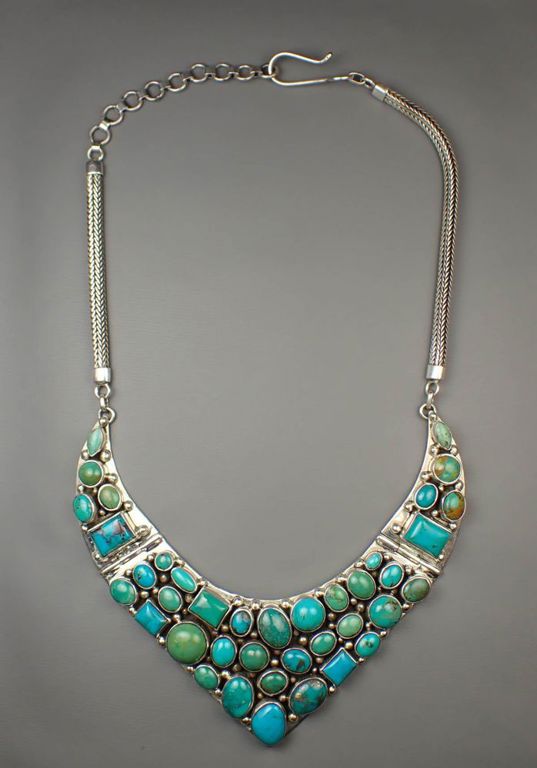Turquoise and sterling silver statement necklace