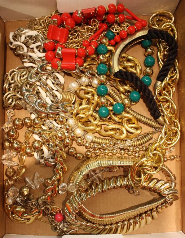 Tray of jewelry: necklaces and bracelet