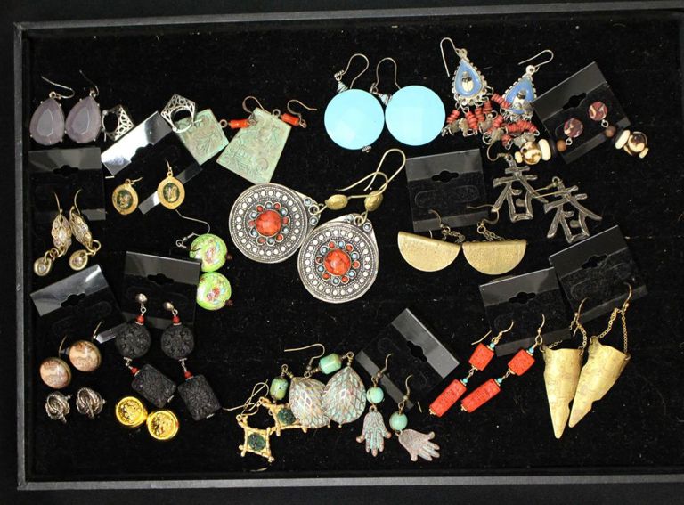 Tray of earrings