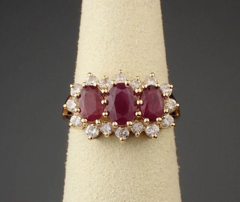 Ruby, diamond and 14k yellow gold ring