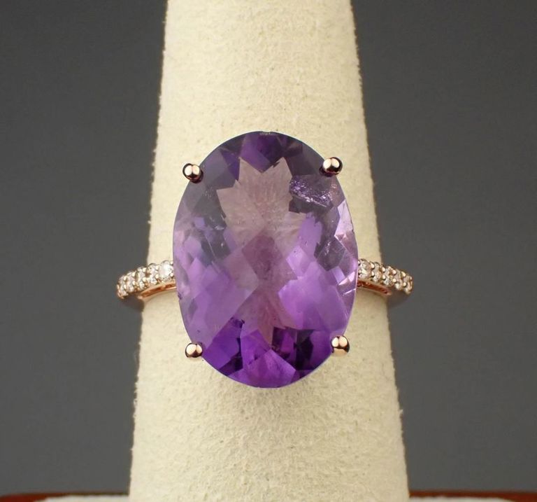Amethyst, diamond and 14k rose gold ring