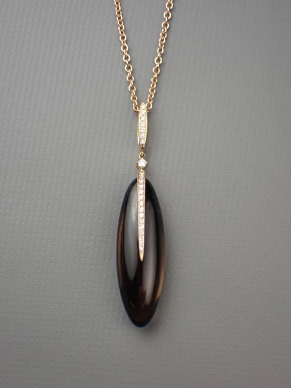 Smoky quartz and diamond pendant necklace
