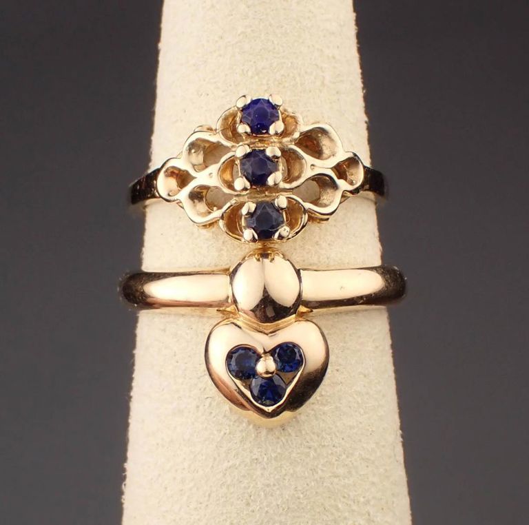 Two sapphire and 14k yellow gold rings