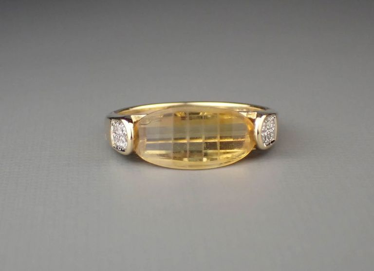 Citrine, diamond and 14k gold ring