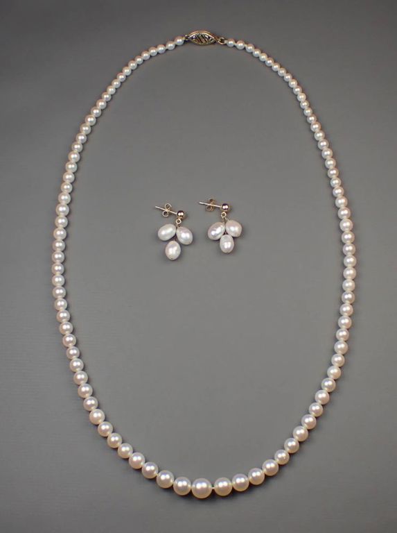 Pearl and 14k gold necklace and earrings