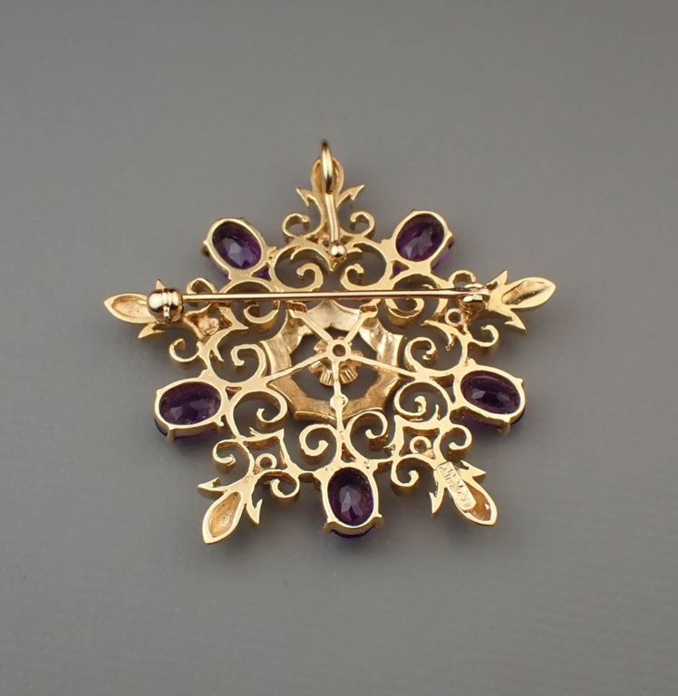 Amethyst, diamond and 14k gold pendant/brooch