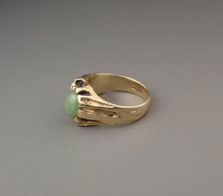 Diamond, serpentine and 14k gold ring