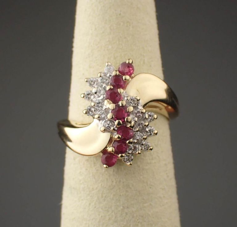 Ruby, diamond and 14k gold ring