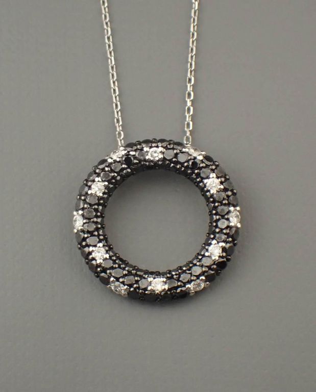 Black and white diamond pendant necklace