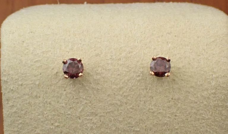 Fancy pink diamond and 14k rose gold ear studs