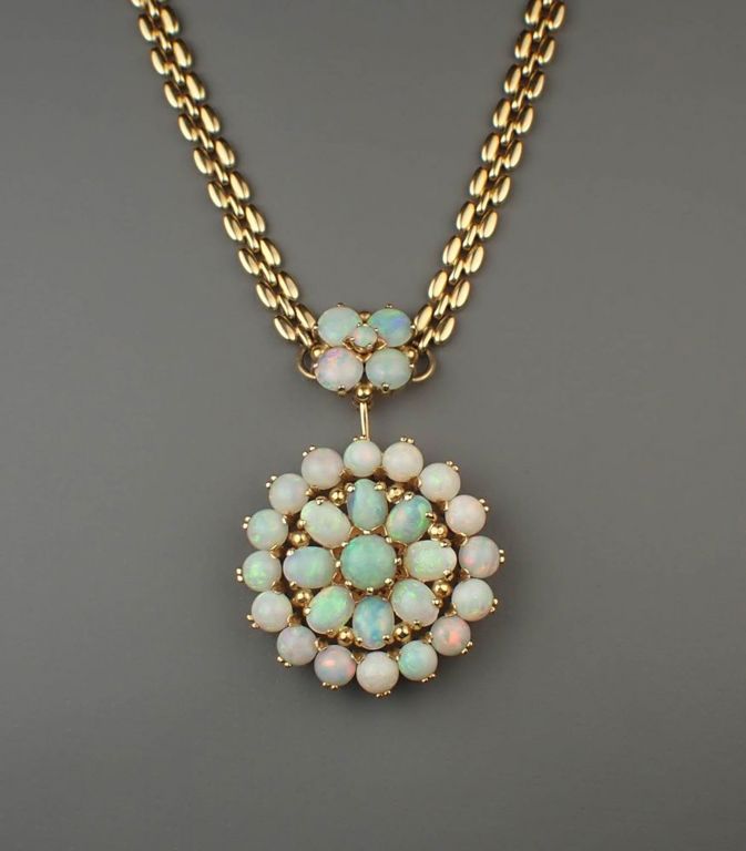 Opal and 14k yellow gold necklace