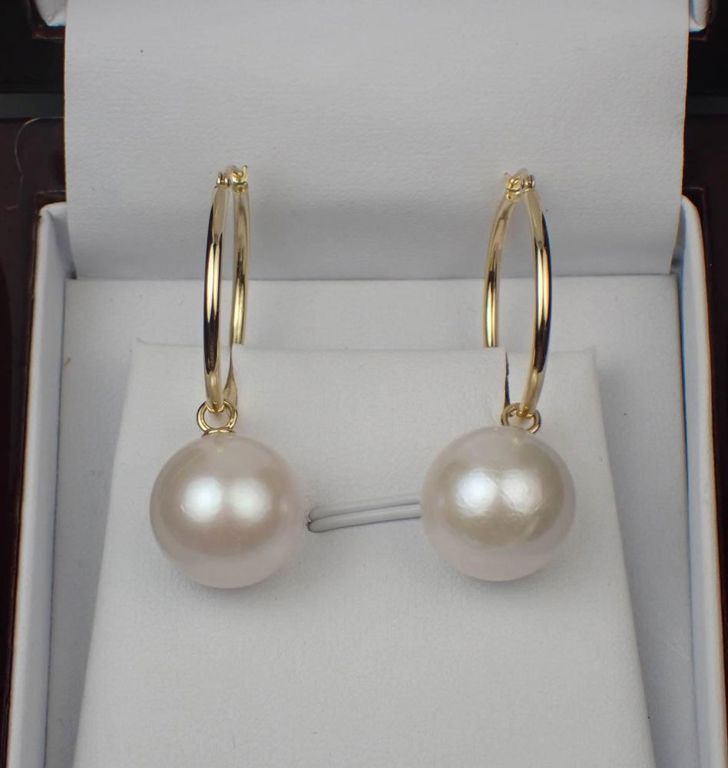 18k gold hoops with south sea pearl charms