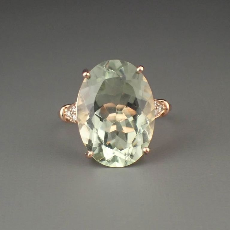 Prasiolite, diamond and 14k rose gold ring