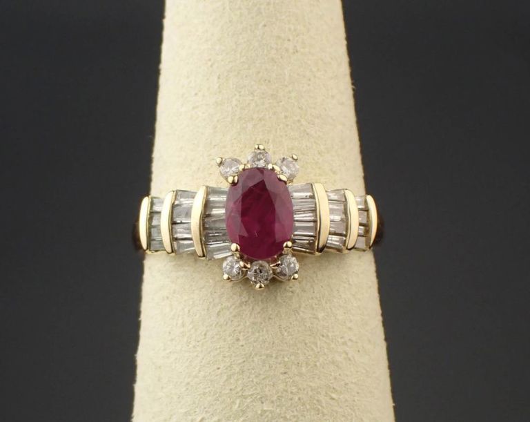 Ruby, diamond and 14k yellow gold ring