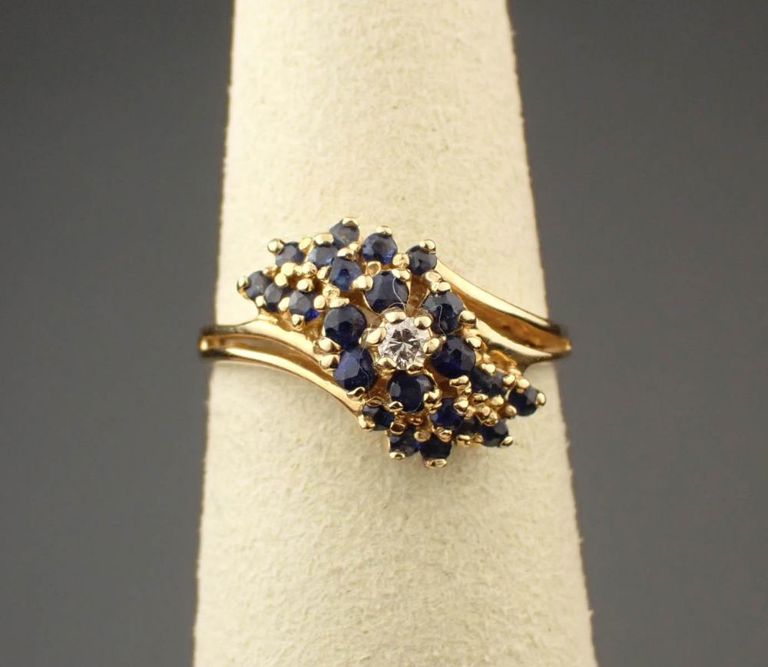 Sapphire, diamond and 14k yellow gold ring